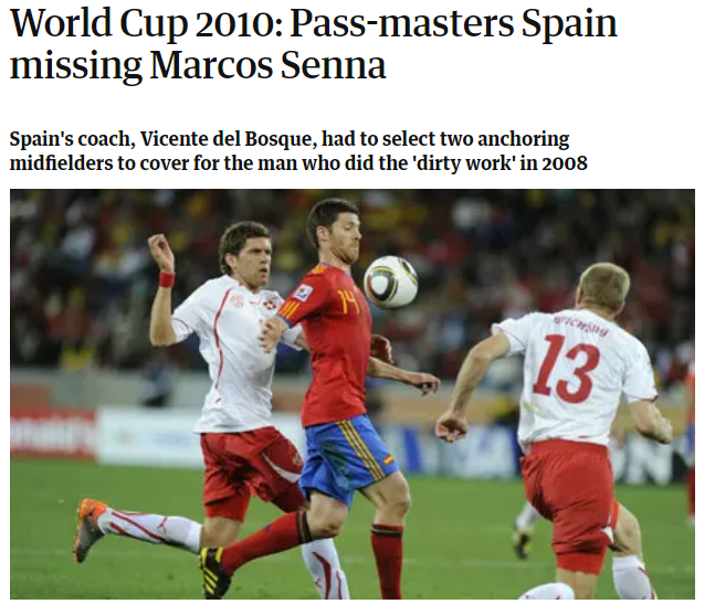 2010年世界杯期间，《卫报》还提到西班牙怀念塞纳的话题